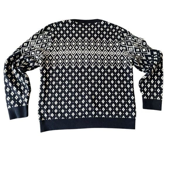Nautica Men’s XL 100% Cotton Fair Isle Sweater Black White Geometric Crewneck - Picture 2 of 6